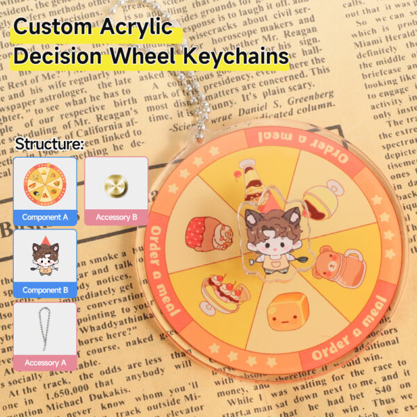 Custom Acrylic Decision Wheel Keychains
Production time: 5-7 Workdays, US/EU/UK tariffs-free support - Image 2